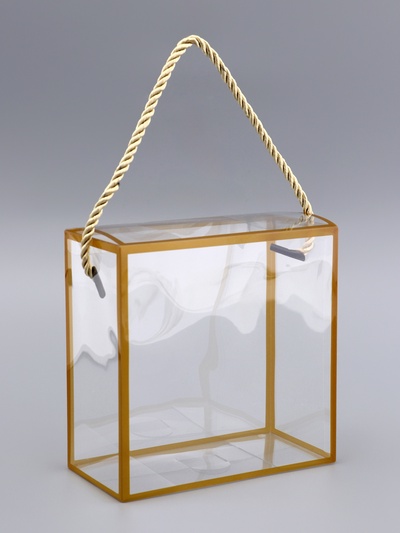 Коробка из PET с ручками, золотая, 14×14×7 см