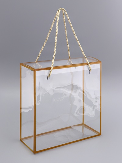 Коробка из PET с ручками, золотая, 25×25×10 см