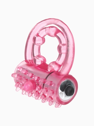 Кольцо эрекционное двойное и вибропуля с вибрацией и стимуляцией, силикон, розовый