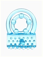 Кольцо эрекционное двойное и вибропуля с вибрацией и стимуляцией, силикон, голубой - Фото 3