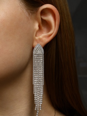 Серьги висячие со стразами «Вечное сияние» медуза, белые в серебре