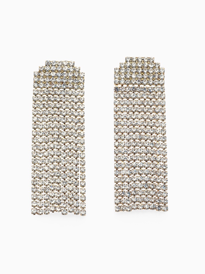 Серьги висячие со стразами «Водопад», мягкий квадрат, белые в золоте