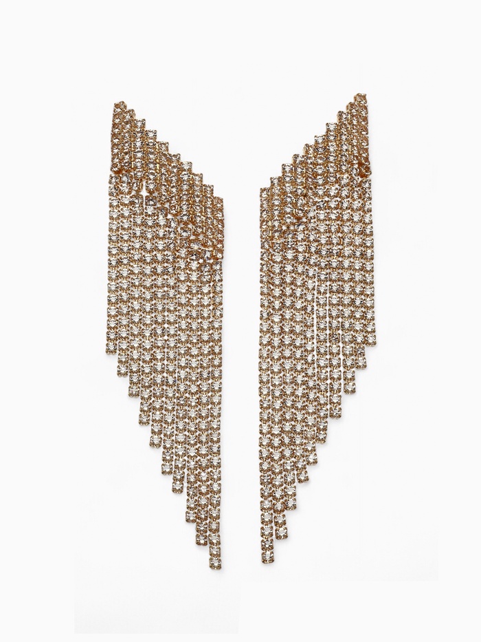 Серьги висячие со стразами «Вечное сияние», лесенка, белые в золоте