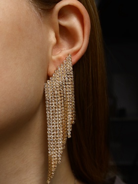 Серьги висячие со стразами «Вечное сияние» лесенка, цвет белый в золоте