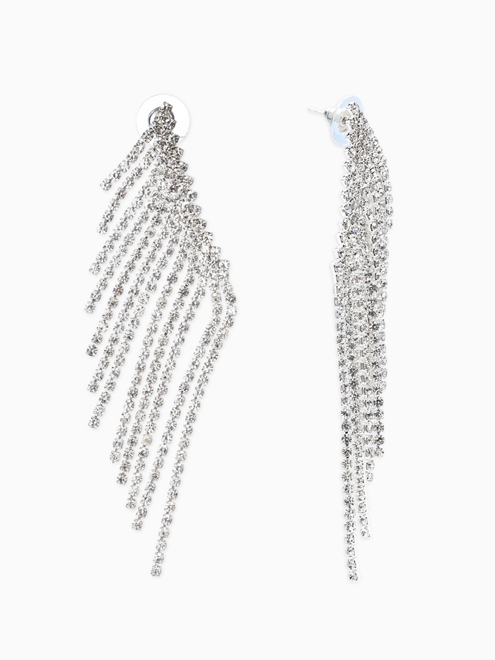 Серьги висячие со стразами «Вечное сияние», крылья, белые в серебре