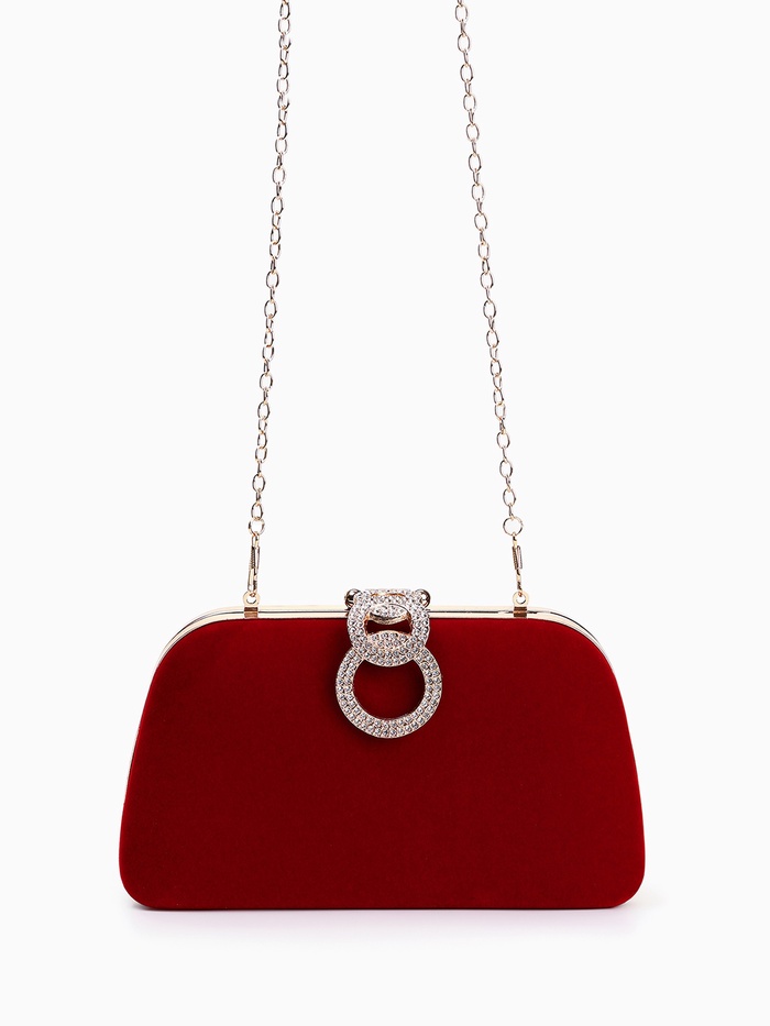 Сумка-клатч женская вечерняя на фермуаре, жёсткий корпус, с акцентной застёжкой, красная - Фото 1