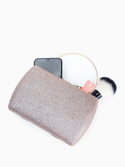 Сумка-клатч женская вечерняя на фермуаре, жёсткий корпус, с золотистой фурнитурой, розовая