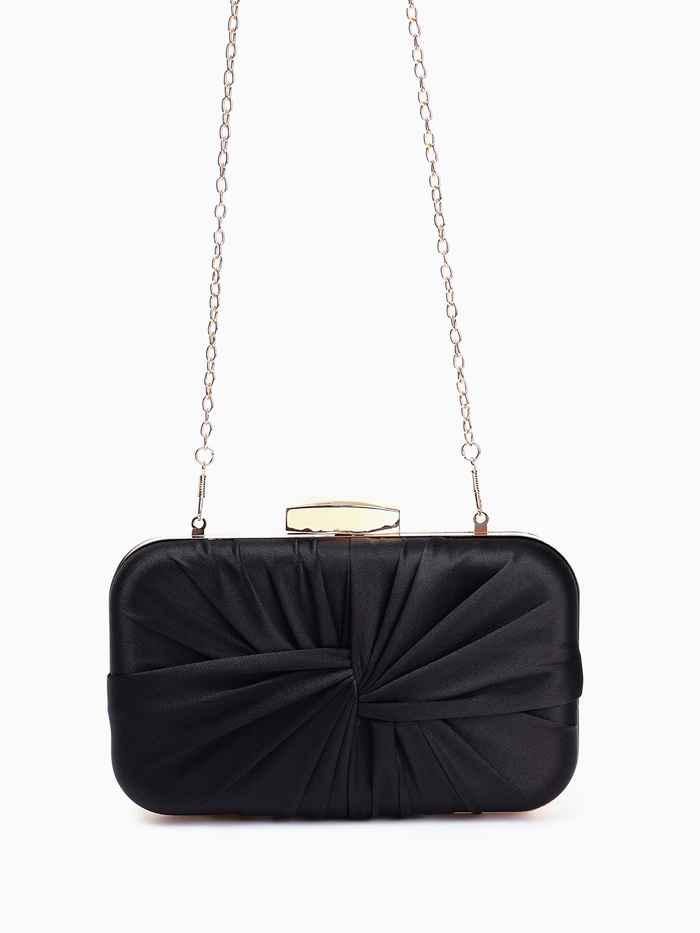 Сумка-клатч женская вечерняя на фермуаре, жёсткий корпус, на золотистой цепочке, чёрная - Фото 1