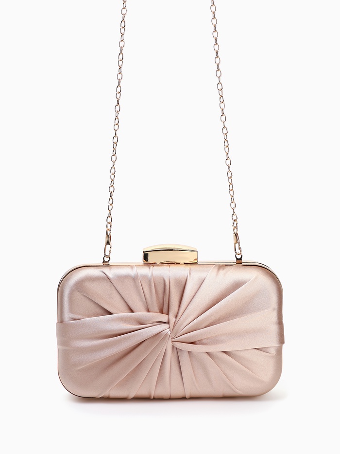 Сумка-клатч женская вечерняя на фермуаре, жёсткий корпус, на золотистой цепочке, бежевая - Фото 1