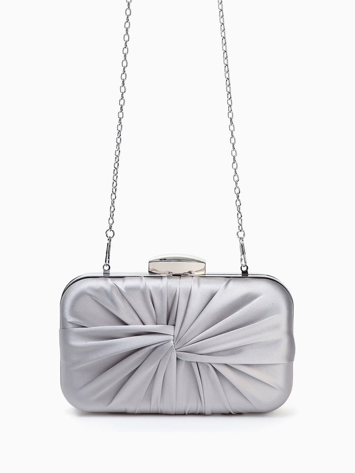 Сумка-клатч женская вечерняя на фермуаре, жёсткий корпус, на серебристой цепочке, серебристая - Фото 1