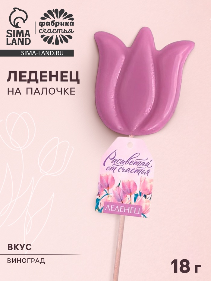 Леденец на палочке «8 марта», тюльпан, вкус: виноград, 18 г - Фото 1