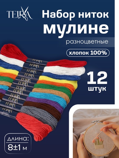 Нитки мулине TEIRA «Сочный», 8±1 м, 12 шт., разноцветные