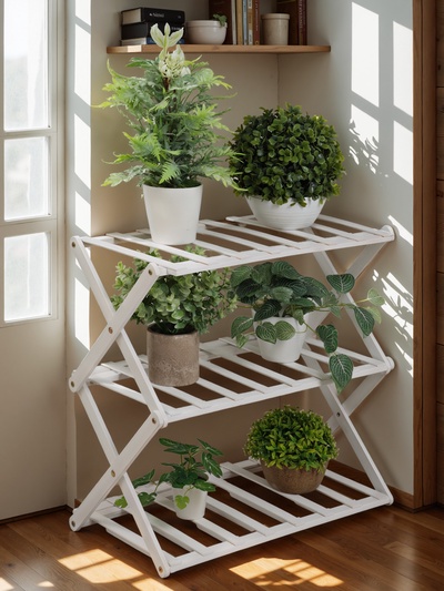 Подставка для цветов Greengo, 3 полки, 50×25×46 см, напольная, бамбук, белая