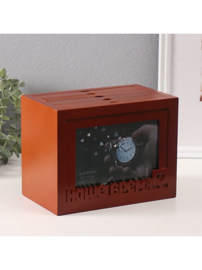 Фотоархив на 96 фото 10×15 см с фоторамкой 10×15 см «Наше время», красное дерево, 20×15×12 см