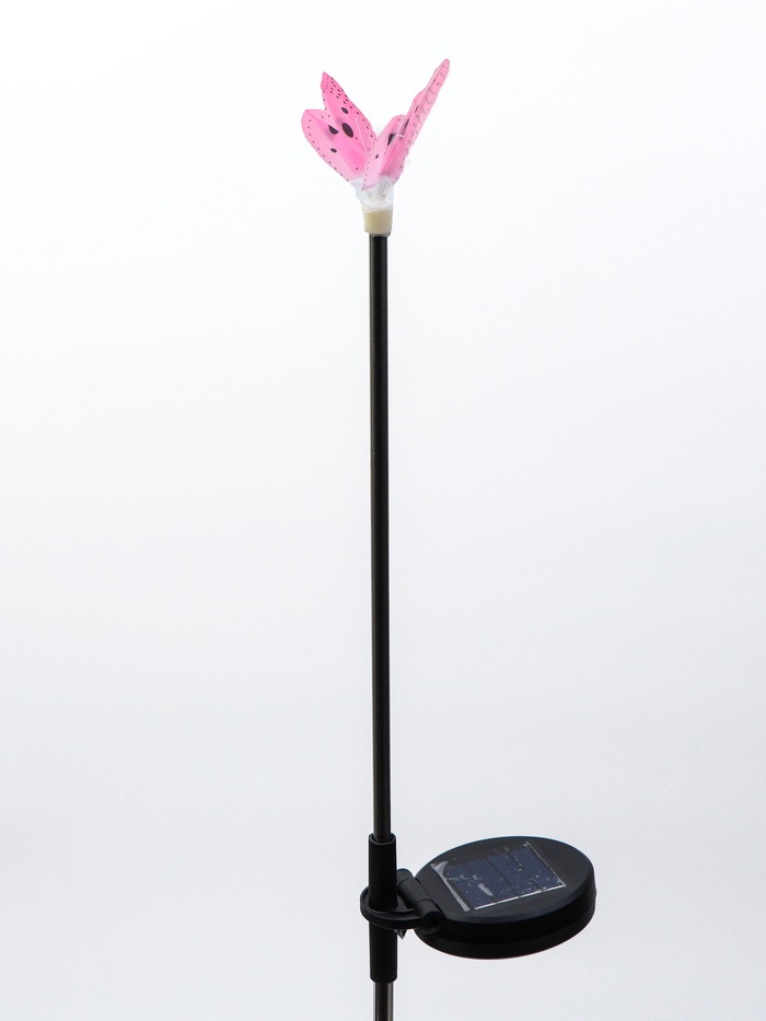 Штекер с подсветкой «Бабочка Клео», на солнечной батарее, розовая, 8×70 см