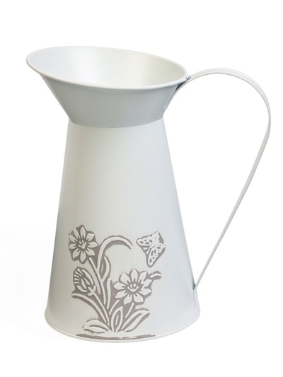 Декоративное кашпо для цветов «Кувшин ромашки», 12×16×20 см, металл, белое