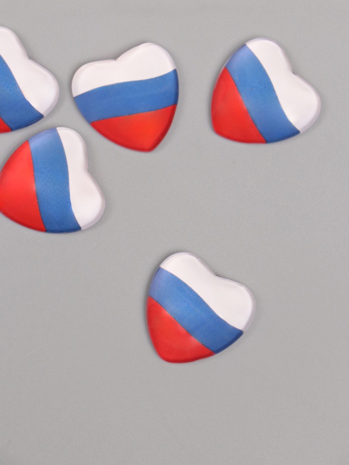Кабошон стекло для творчества «Сердце. Россия», 2.5×2.5 см - Фото 1