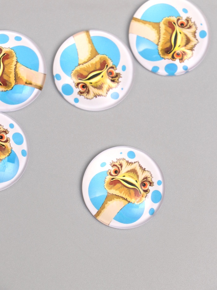 Кабошон стекло для творчества «Круг. Страус», 3×3 см