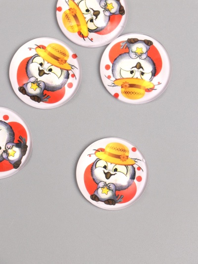 Кабошон стекло для творчества «Круг. Совушка в шляпке», 3×3 см