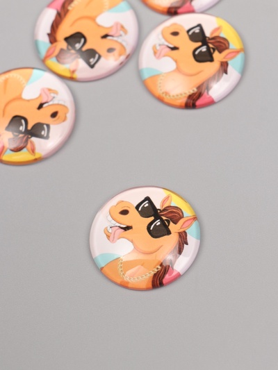 Кабошон стекло для творчества «Круг. Крутой конь», 3×3 см