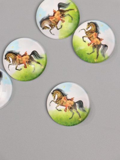 Кабошон стекло для творчества «Круг. Акварель. Богатырский конь», 3×3 см