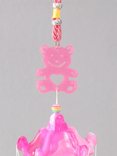Музыка ветра металл от сглаза "Мишка с 6 колокольчиками" розовый h=53см