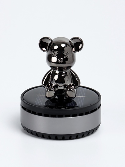 Аксессуар на панель с ароматизатором, мишка, вращается от солнца, серый