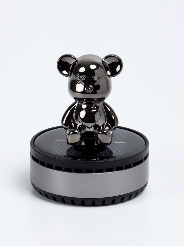 Аксессуар на панель с ароматизатором, мишка, вращается от солнца, серый - Фото 1