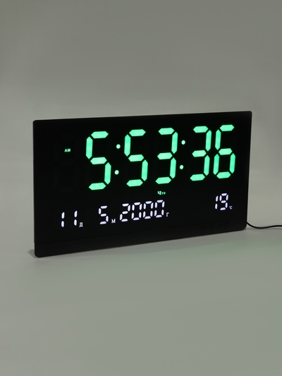 Часы электронные настенные, 47.5×25.3 см, зелёные цифры