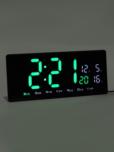 Часы электронные настенные, 36.2×15.5 см, зелёные цифры