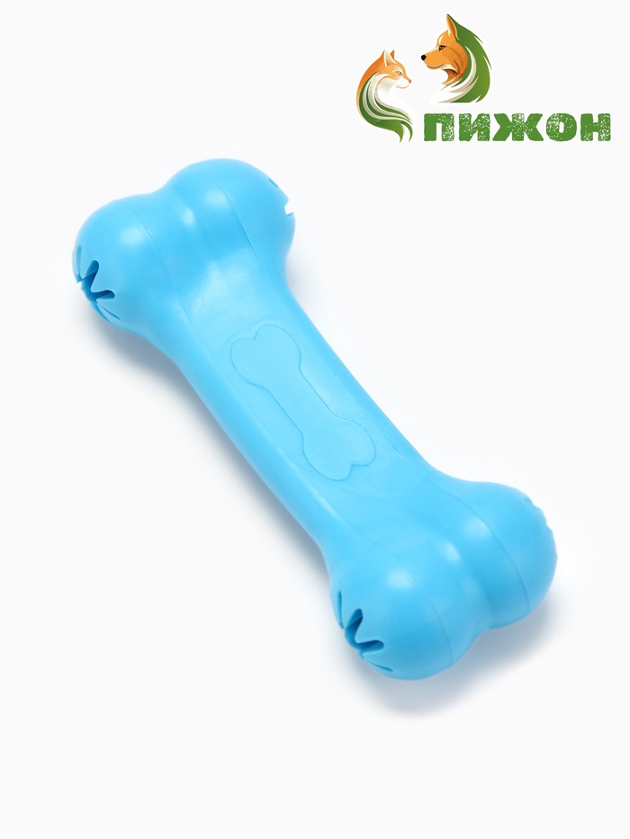 Игрушка жевательная "Вкусная кость" с отверстиями для лакомств, TPR, 11 см, голубая - Фото 1