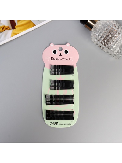 Невидимки для волос Выбражулька «Глория», набор 40 шт., котик, 5.5 и 4.5 см, чёрные