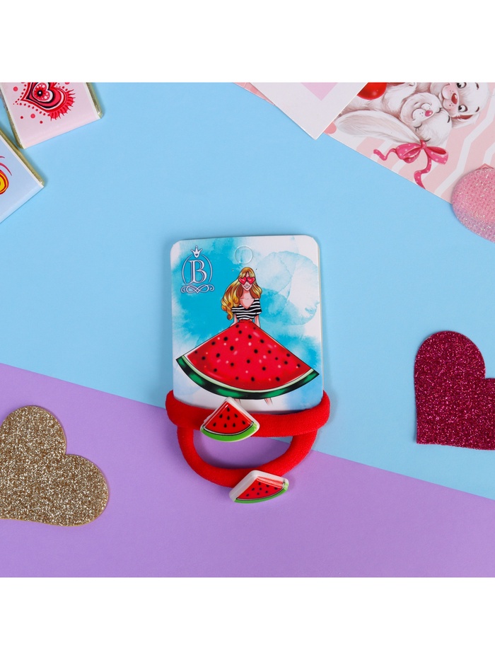 Резинки для волос Выбражулька «Летнее настроение», набор 2 шт., арбуз, 3.5 см, красные - Фото 1