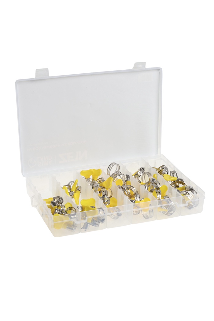 Набор червячных хомутов с «барашком» ZEIN engr, сквозная просечка, от 6 до 32 мм, 60 шт.