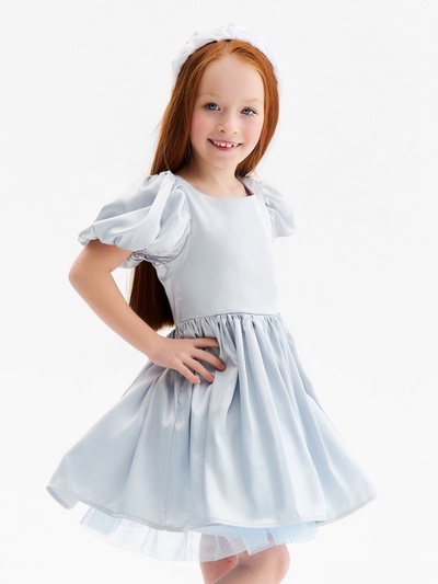 Платье нарядное для девочки MINAKU: PartyDress с рукавами, голубое, рост 104 см