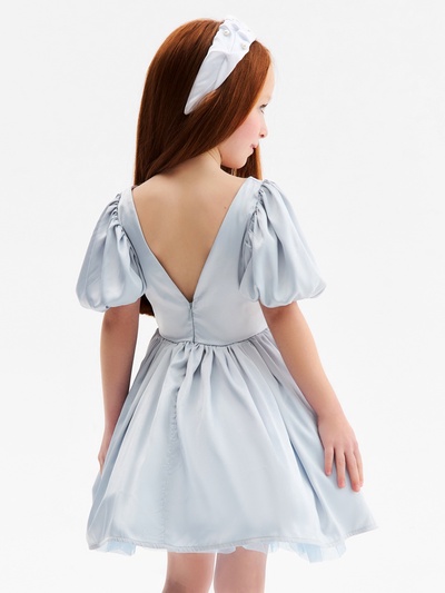 Платье нарядное для девочки MINAKU: PartyDress с рукавами, голубое, рост 104 см