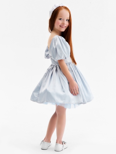 Платье нарядное для девочки MINAKU: PartyDress с рукавами, голубое, рост 104 см