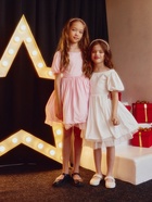 Платье нарядное для девочки MINAKU: PartyDress с рукавами, розовое, рост 104-110 см - Фото 2