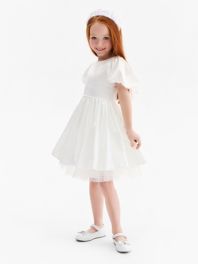 Платье нарядное для девочки MINAKU: PartyDress с рукавами, цвет молочный, рост 98 см