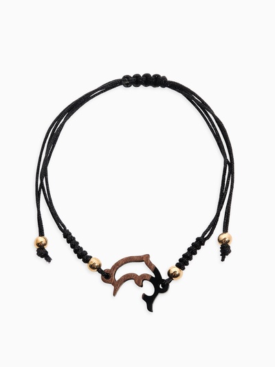 Браслет «Дельфинчик», на нити, чёрный в золоте