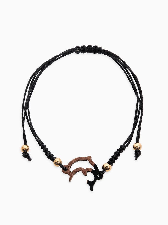 Браслет «Дельфинчик», на нити, чёрный в золоте - Фото 1