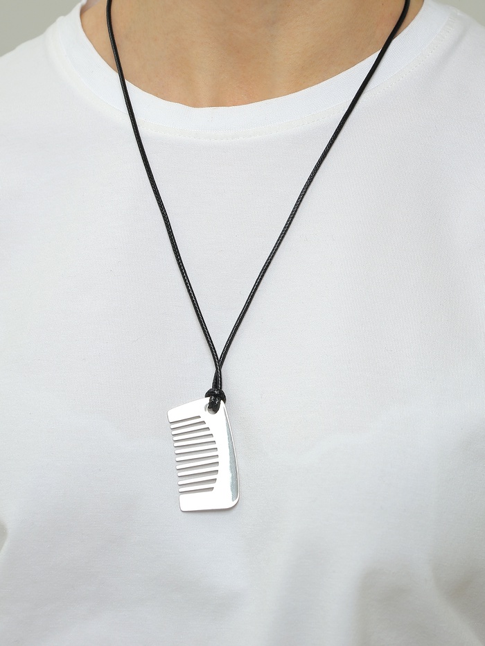 Кулон на шнурке «Гребень», цвет серебро, 55.5 см - Фото 1