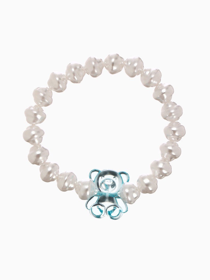 Браслет детский «Выбражулька. Жемчуг и Мармеладный мишка», d=6 см, белый с голубым - Фото 1