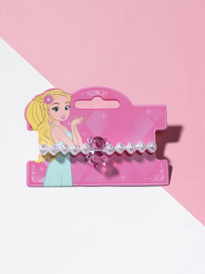 Браслет детский «Выбражулька. Жемчуг и Мармеладный мишка», d=6 см, белый с голубым - Фото 1