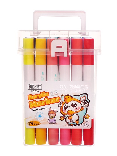 Набор акриловых маркеров, 24 цвета, в пластиковом кейсе, двусторонние