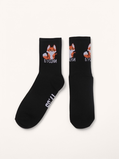 Носки женские с принтом, чёрные «Будни лисёнок»