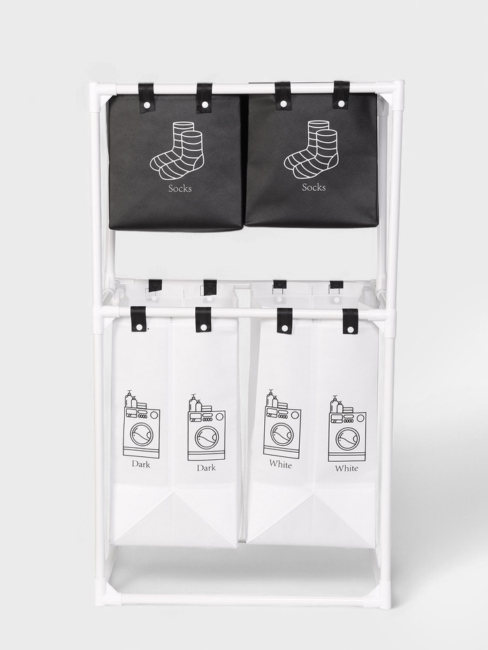 Корзина для белья складная Доляна, 56×39×95 см, чёрная, белая