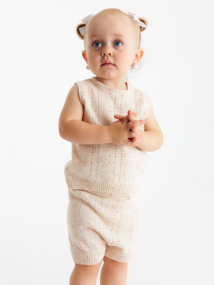 Костюм для девочки (майка, шорты) Крошка Я Melange, рост 86-92 см, бежевый