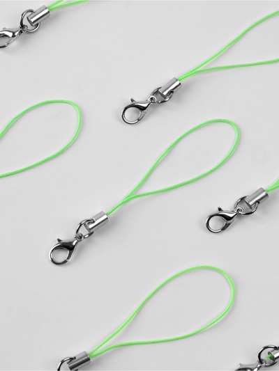 Основа для брелока на нитке, с карабином, 6 см, зелёная, серебряный