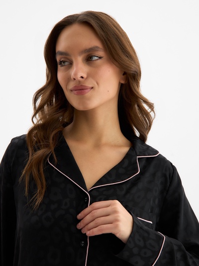 Пижама женская (рубашка, брюки) KAFTAN Leo black collection, размер 44-46, чёрная